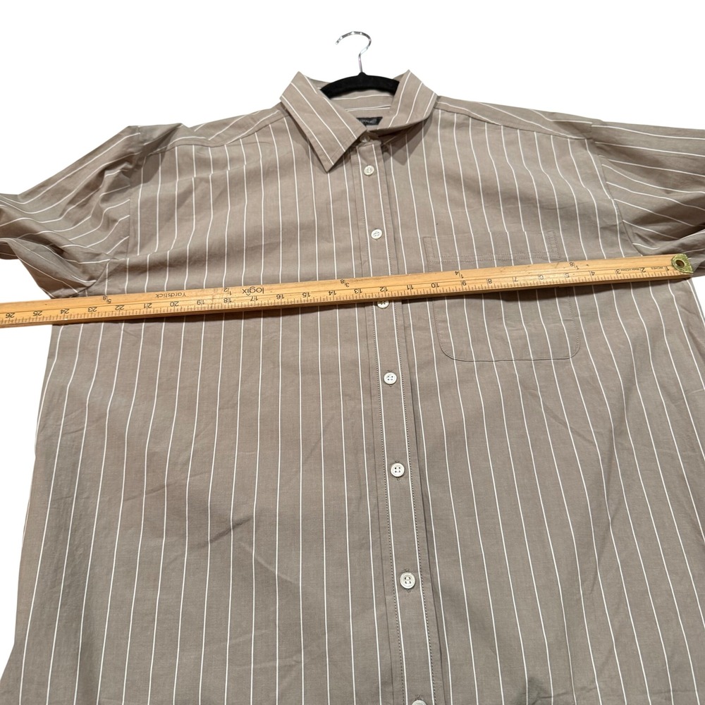 Coastal Grandma Minimalist Academia LP Banana Republic Taupe Striped Button Down - Picture 4 of 7